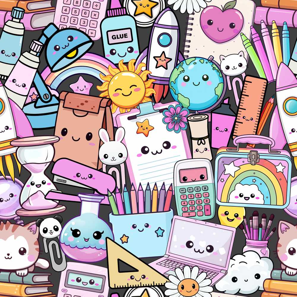 Cute Kawaii School Supplies Desk Rainbow Sun Globe Dark