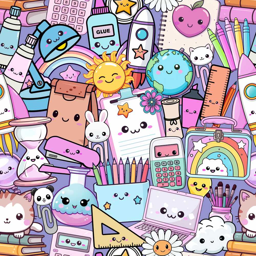 Cute Kawaii School Supplies Desk Rainbow Sun Globe Purple