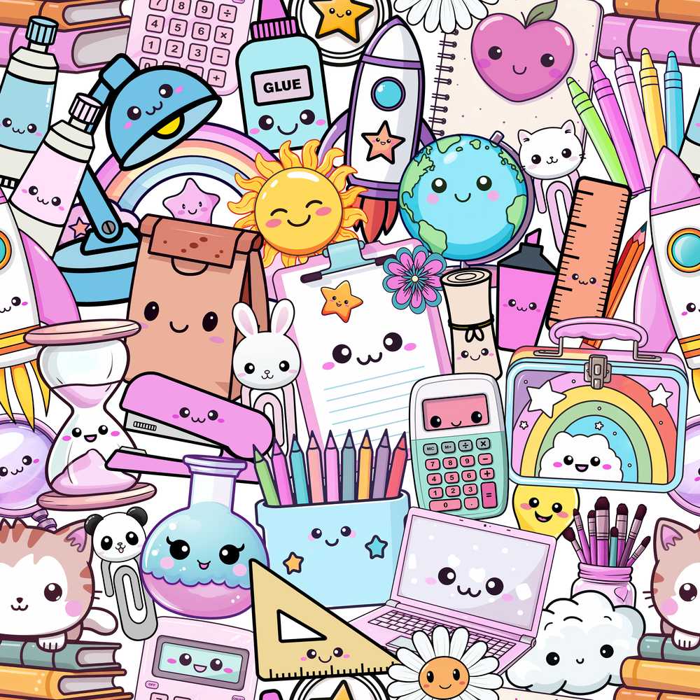 Cute Kawaii School Supplies Desk Rainbow Sun Globe Pink