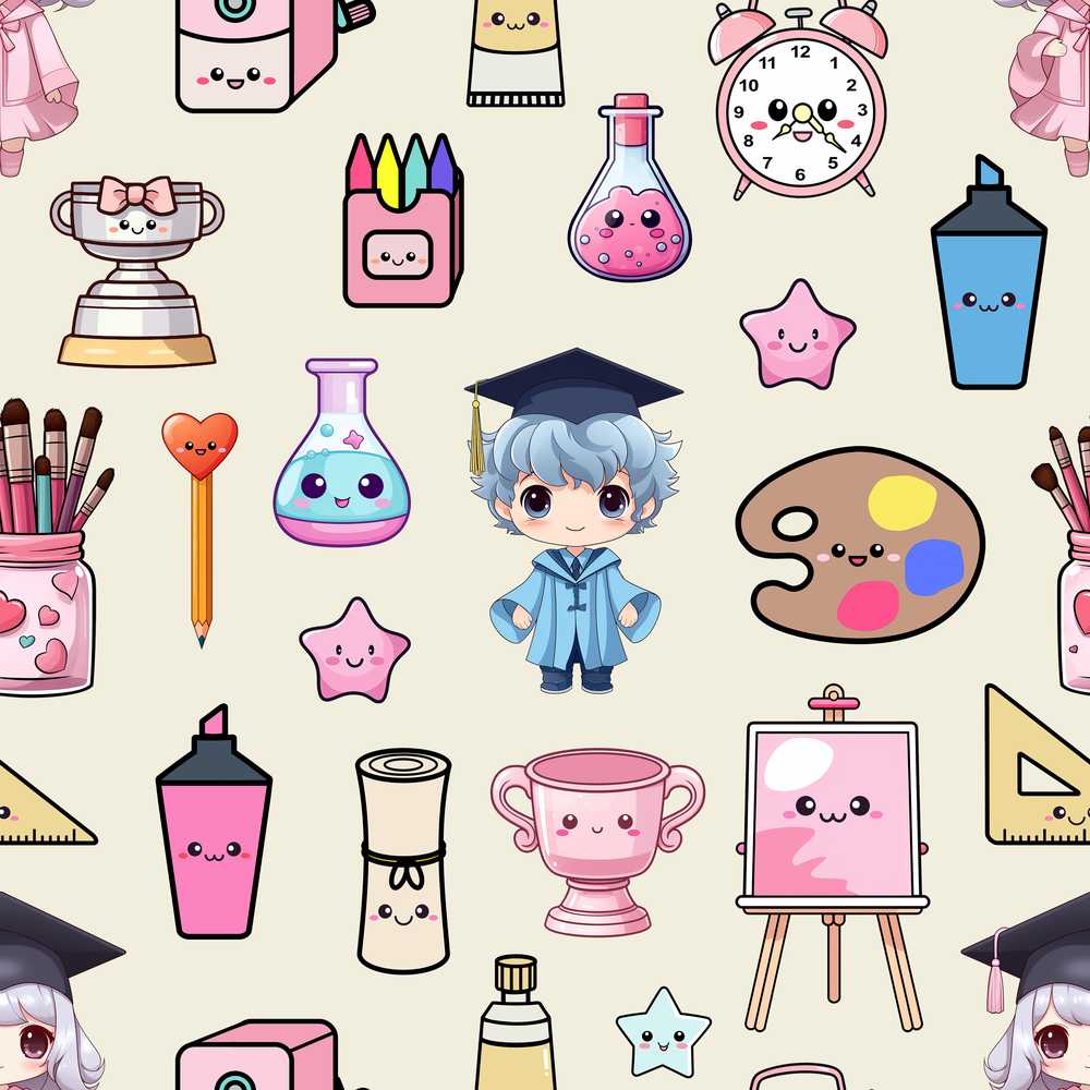 Cute Kawaii Graduation Student Art Supplies Neutral Decorative
