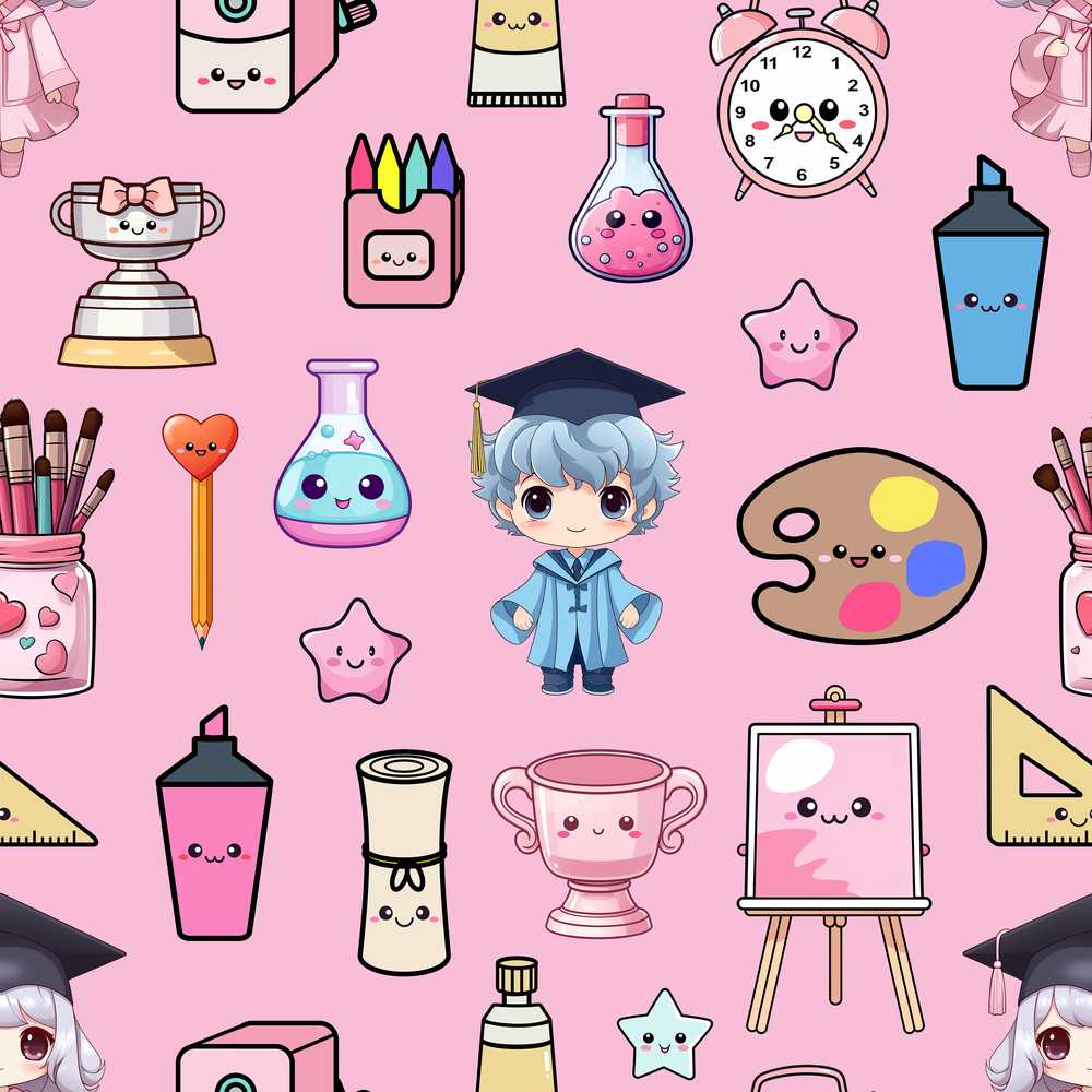 Cute Kawaii Graduation Student Art Supplies Blush Decorative