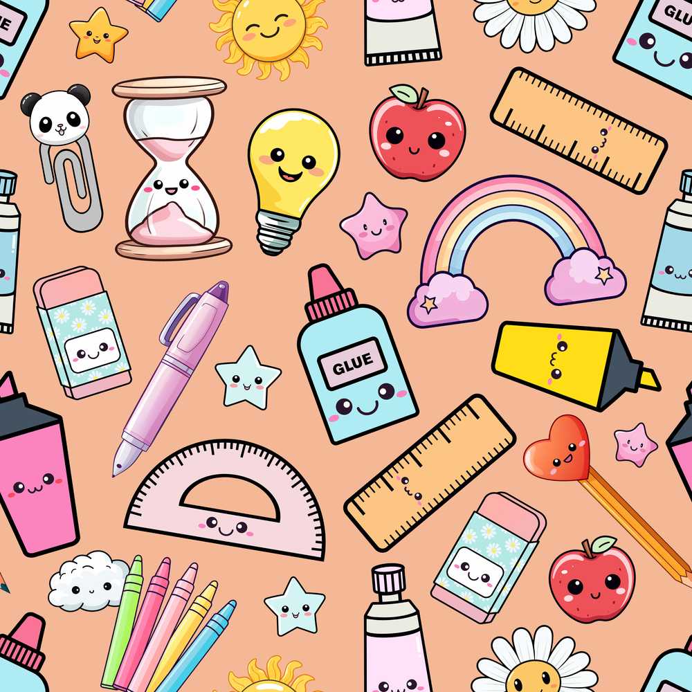 Cute Kawaii School Supplies Glue Rainbow Apple Ruler