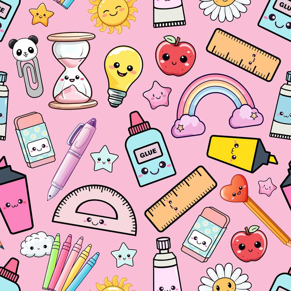 School Supplies Soft Pink Rainbow Apple Glue Pen Ruler