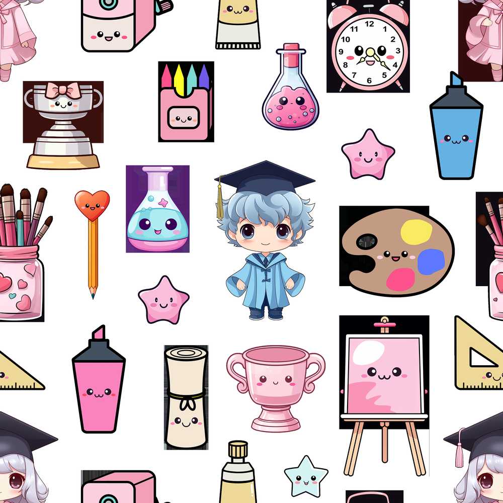 Cute Kawaii Graduation Theme Student Trophy Paint Palette Art
