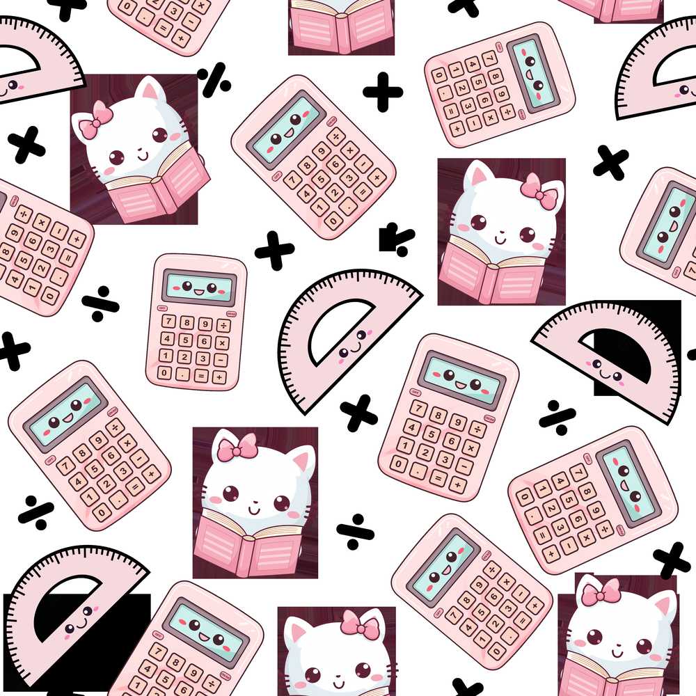 Cute Kawaii Maths Study Calculator Kitty Book Learning
