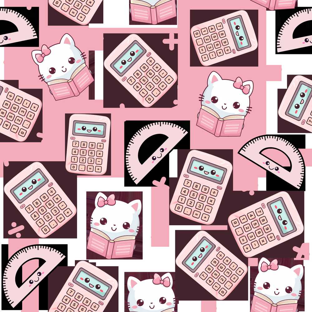 Cute Kawaii Pink Maths Study Calculator Kitty Book Learning