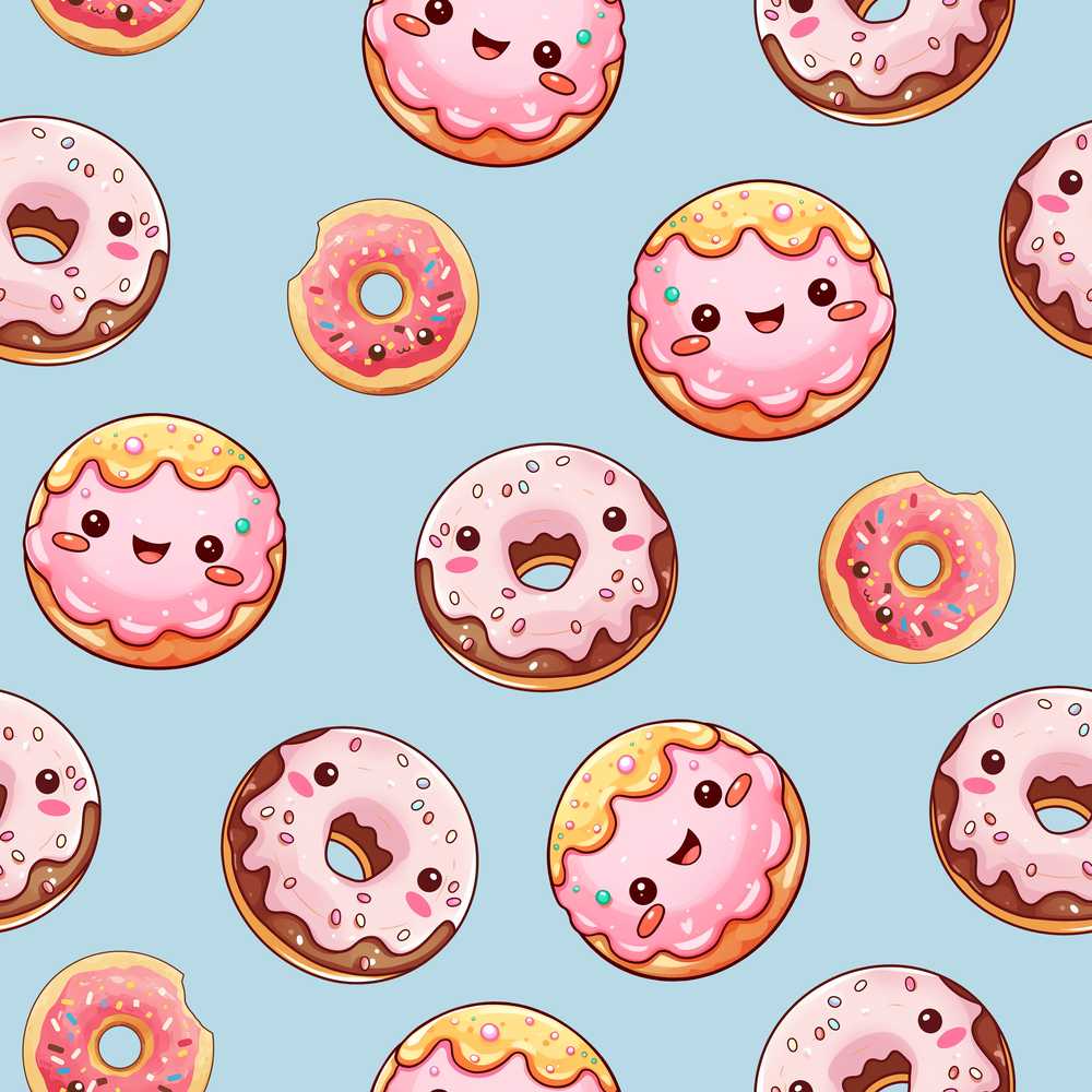 Cute Kawaii Donuts Sky Blue Frosted Sweet Dessert