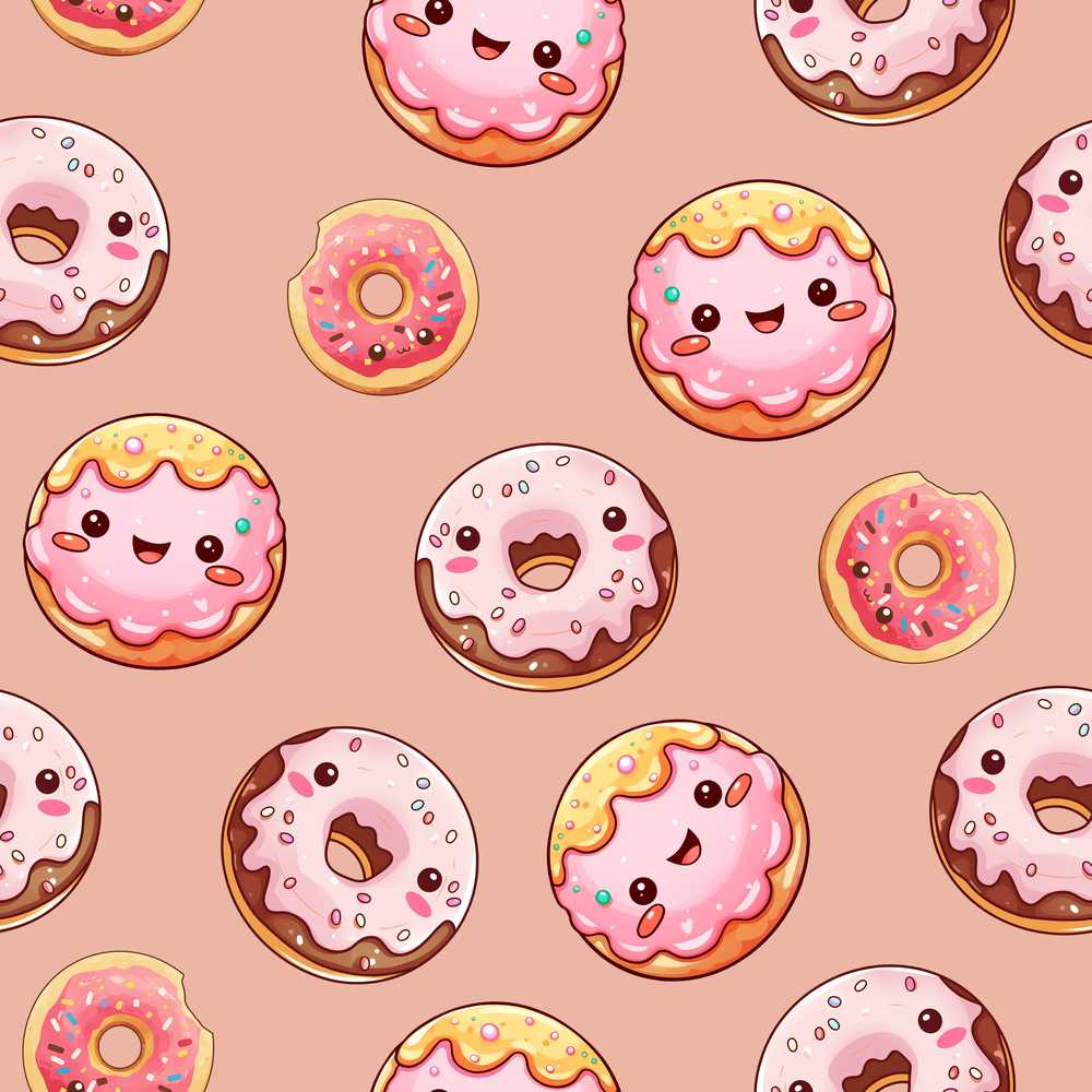 Cute Kawaii Donuts Peach Background Sweet Dessert Decorative