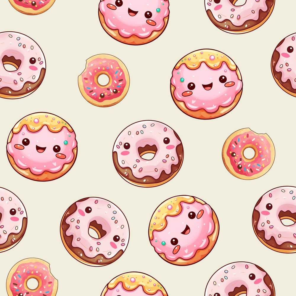 Cute Kawaii Donuts Cream Background Sweet Dessert Decorative