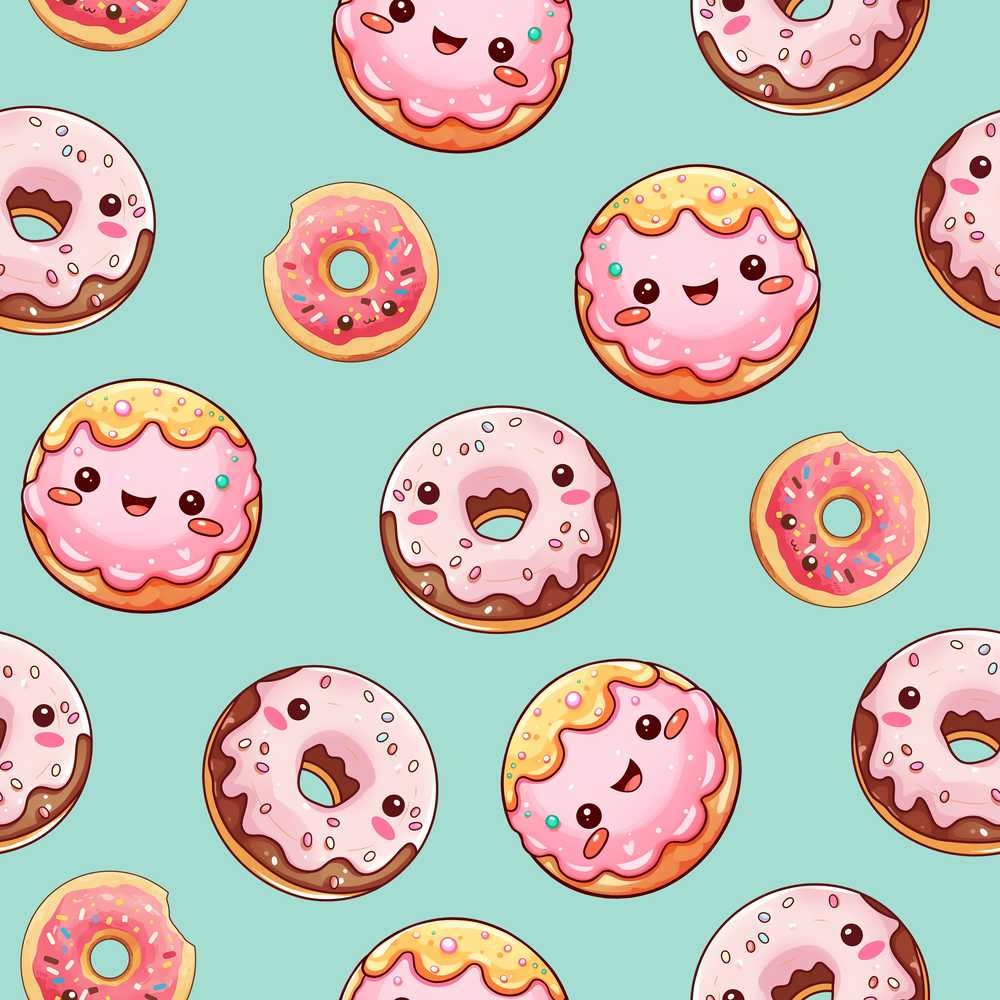 Cute Kawaii Donuts Mint Background Sweet Dessert Decorative