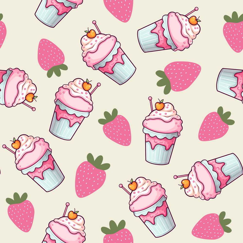 Cute Strawberry Milkshake Cupcake Cream Background Illustration Repeat