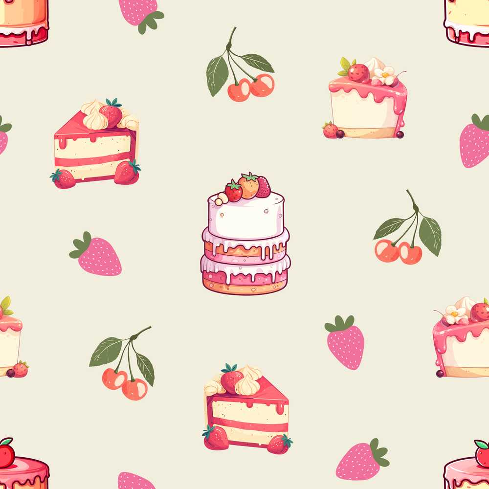 Cute Strawberry Cherry Cake Dessert Cream Background Illustration