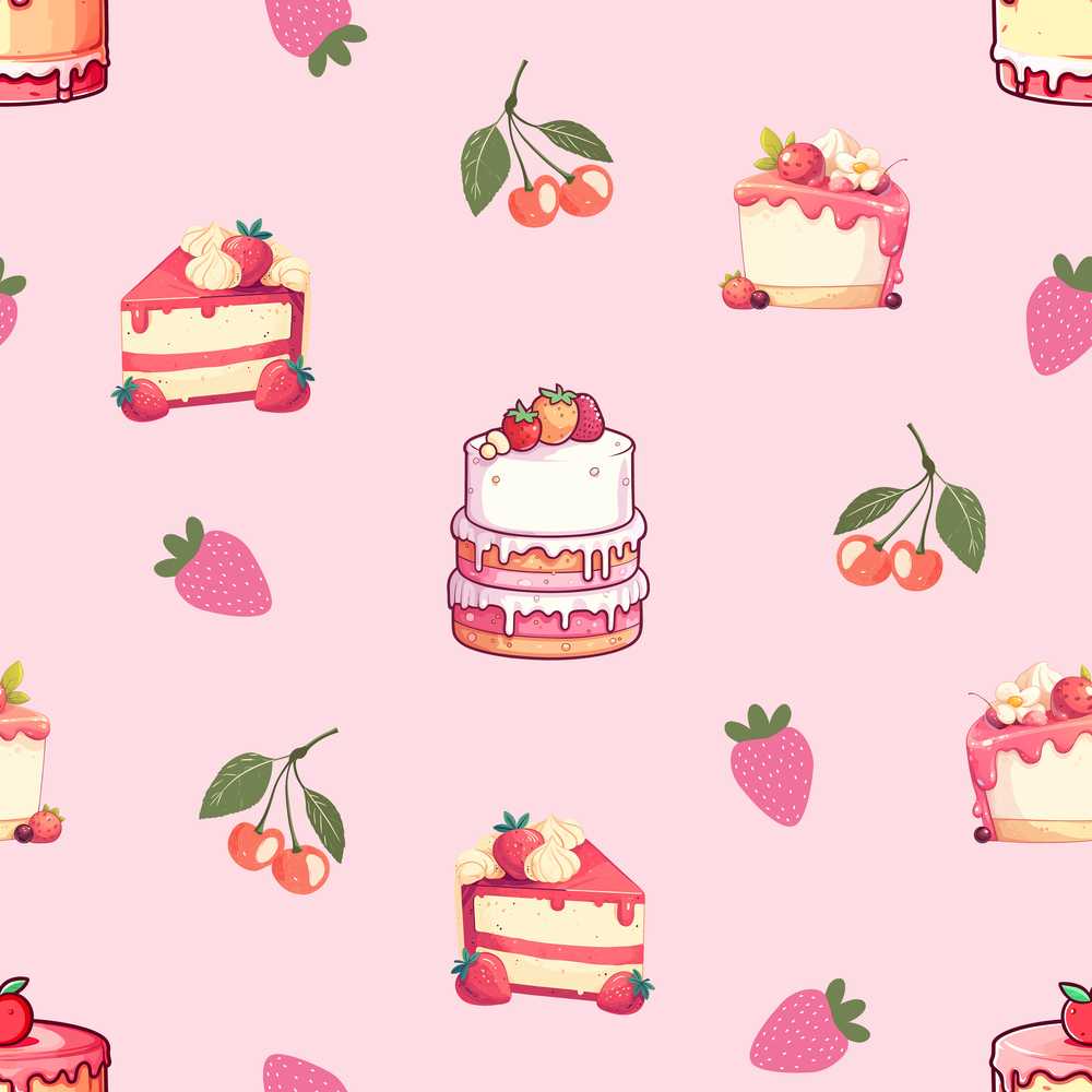 Cute Strawberry Cherry Cake Dessert Soft Pink Background