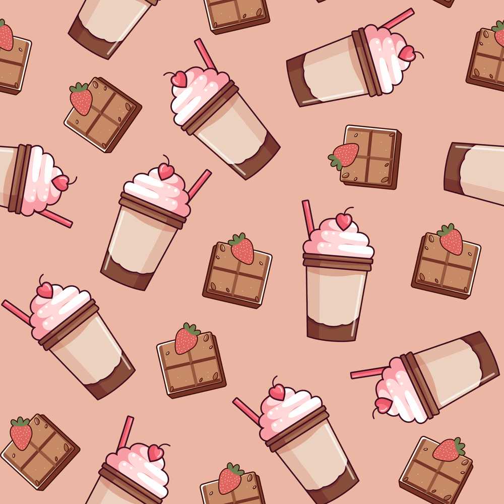 Cute Chocolate Strawberry Milkshake Peach Background Illustration Repeat