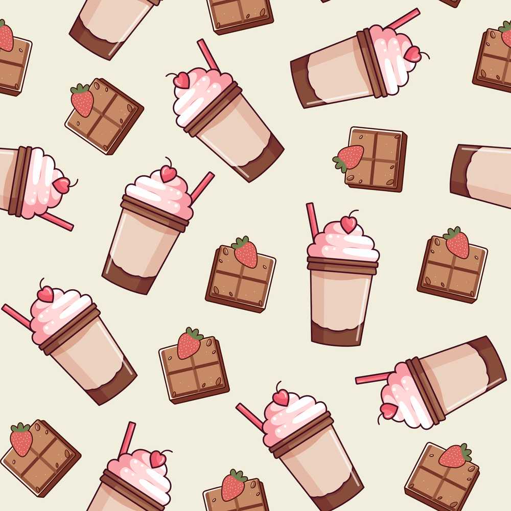 Cute Chocolate Strawberry Milkshake Cream Background Illustration Repeat