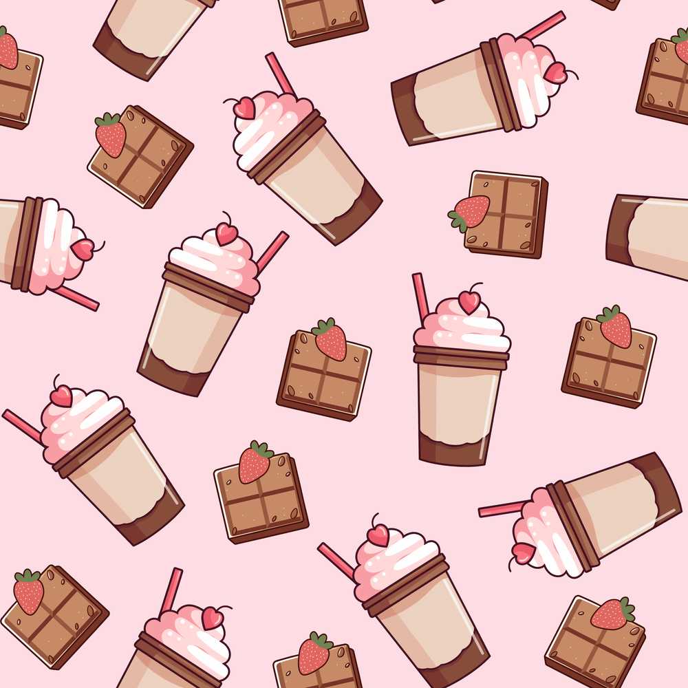 Cute Chocolate Strawberry Milkshake Soft Pink Background Illustration