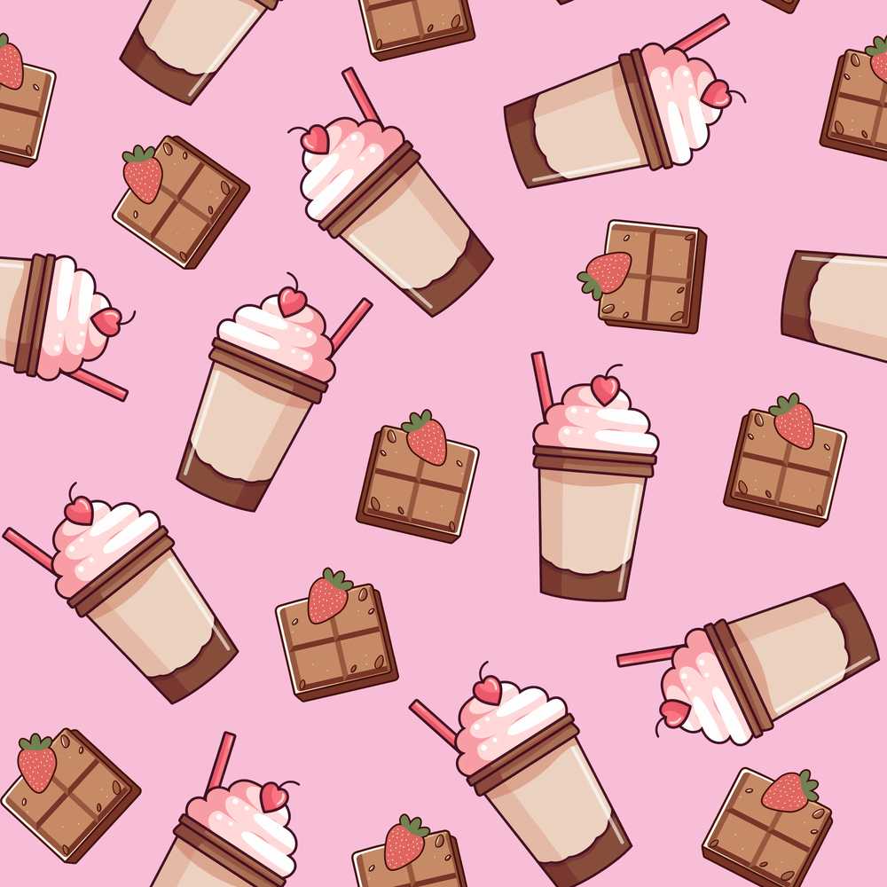 Cute Chocolate Strawberry Milkshake Blush Pink Background Illustration