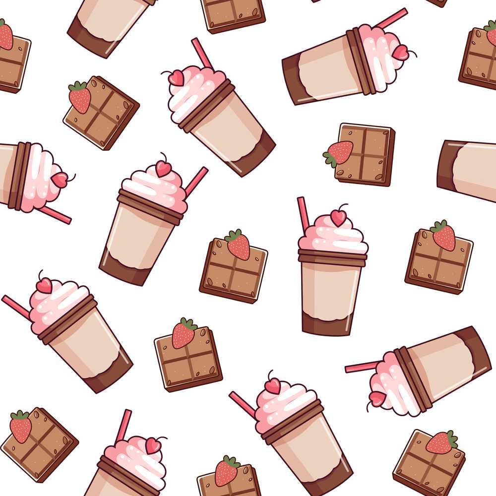 Cute Chocolate Strawberry Milkshake Light Grey Background Illustration