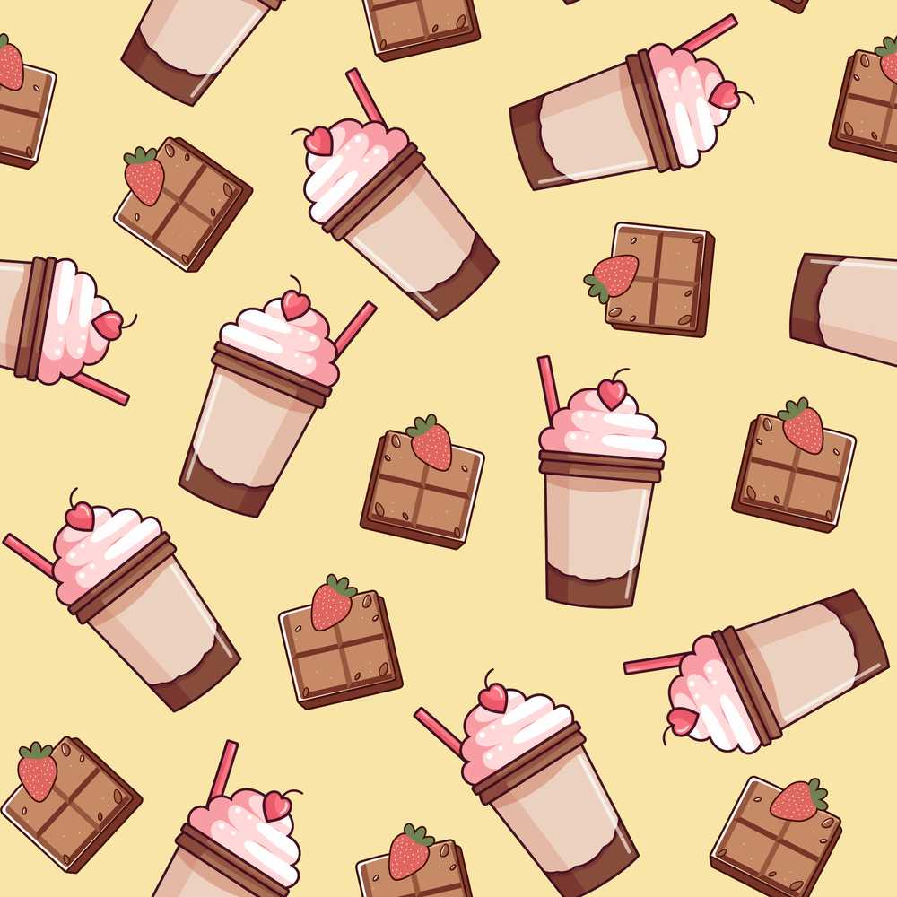 Cute Chocolate Strawberry Milkshake Yellow Background Illustration Repeat