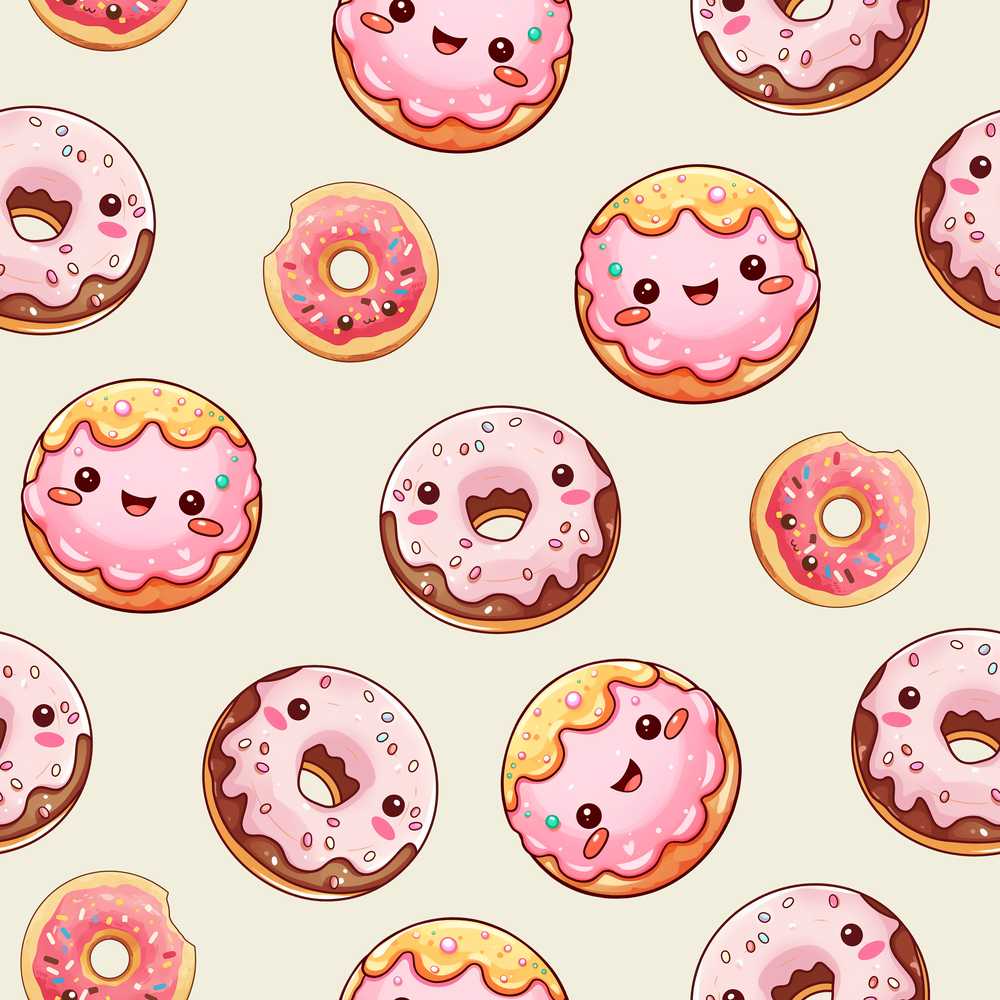 Cute Kawaii Donuts with Pink Icing Cream Background