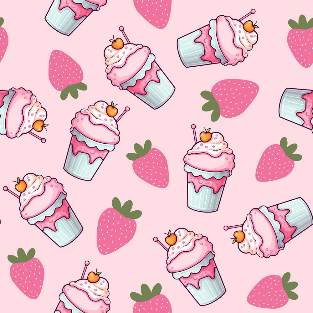 Strawberry Cupcakes and Sweet Treats on Blush Pink Background