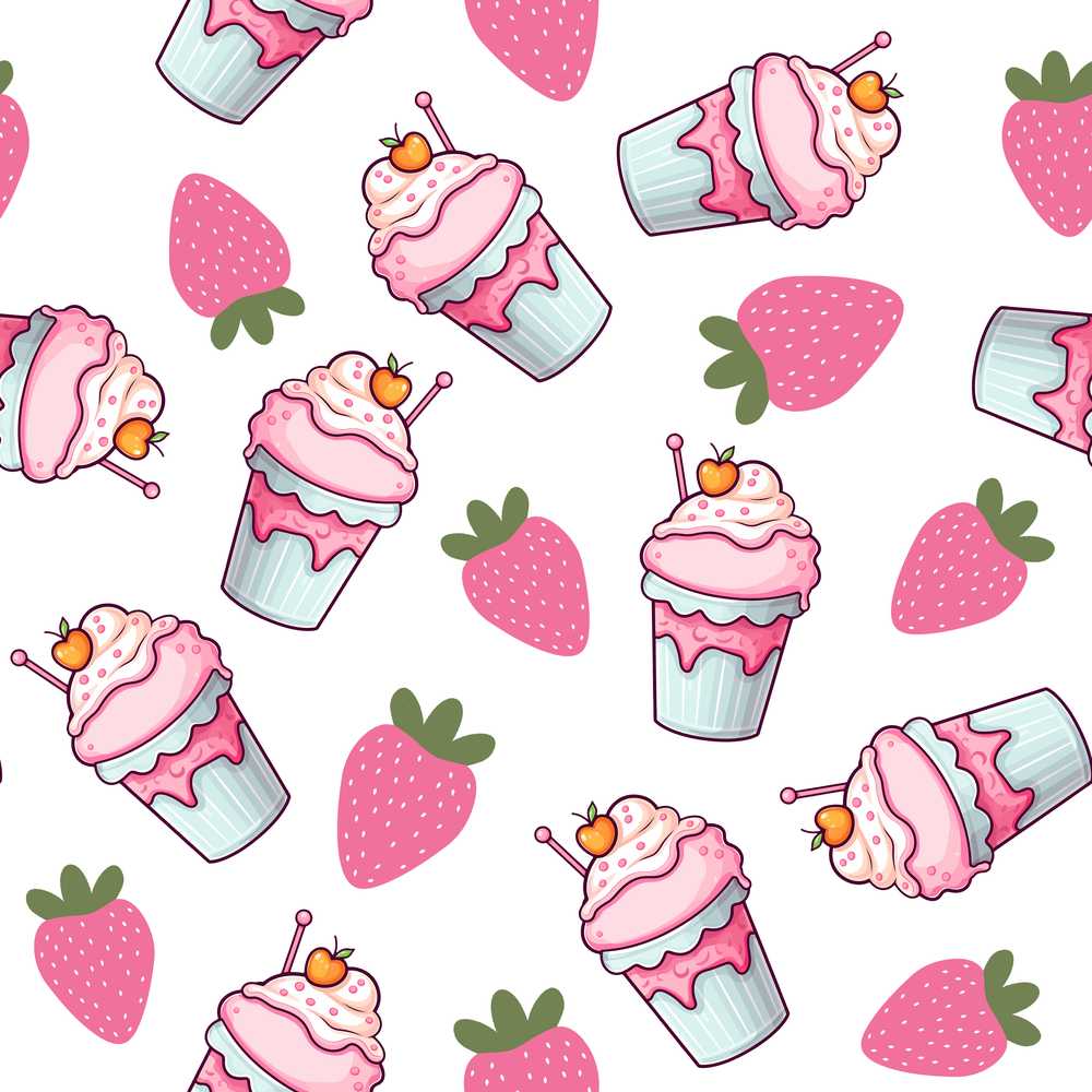 Strawberry Cupcakes and Sweet Treats on Grey Background