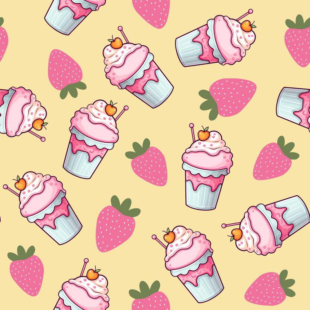 Strawberry Cupcakes and Sweet Treats on Yellow Background