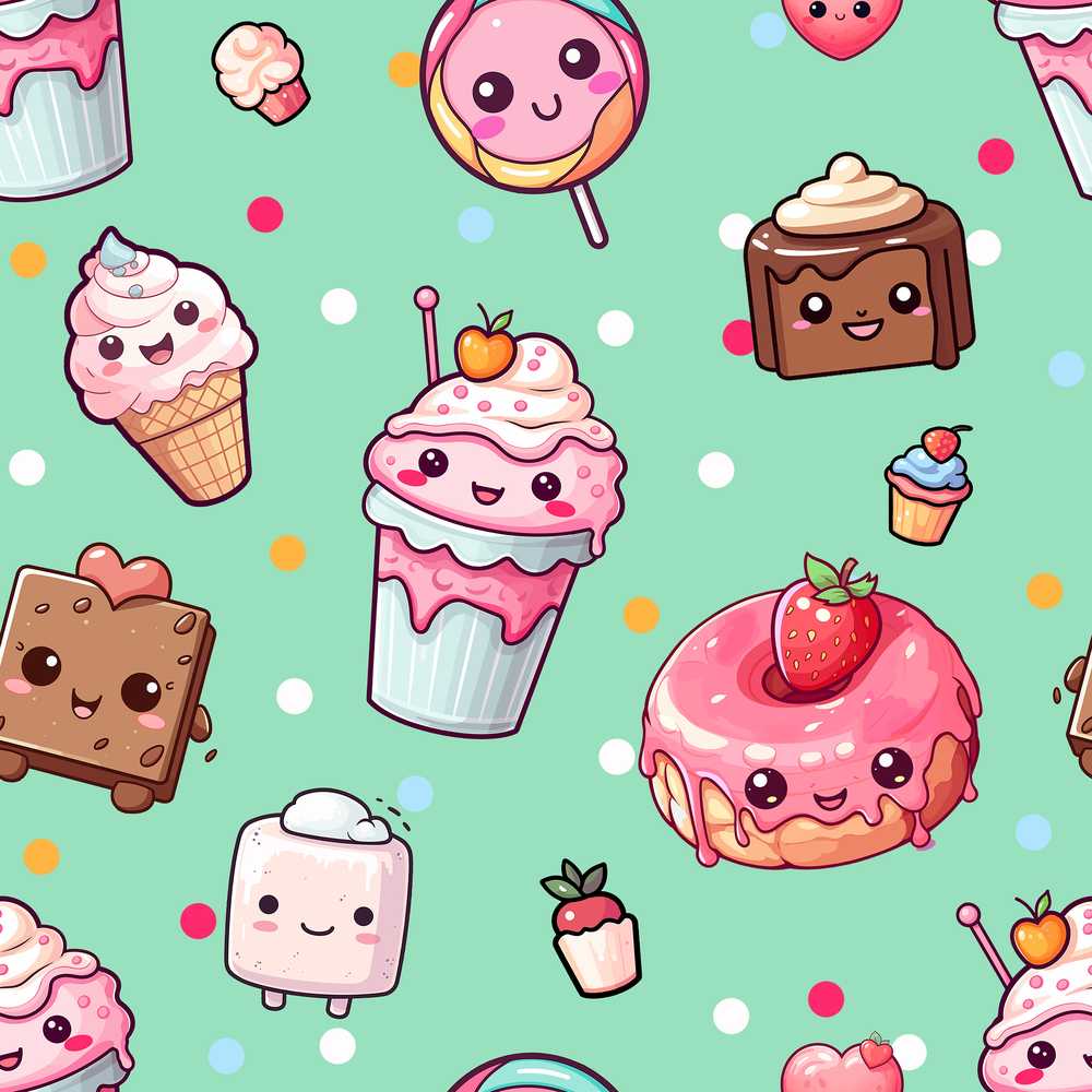 Desserts Cupcakes Donuts and Sweets on Mint Green Background