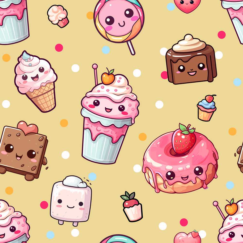 Desserts Cupcakes Donuts and Sweets on Soft Yellow Background