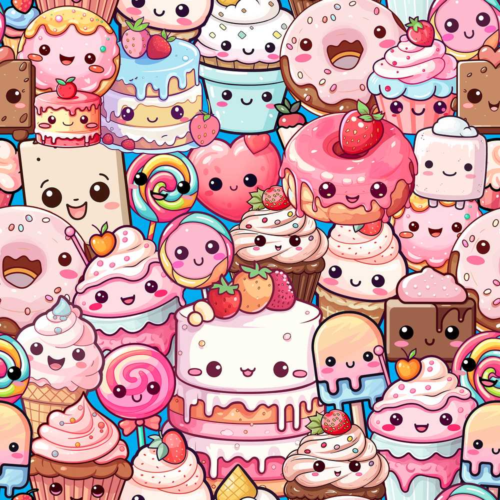 Desserts Cakes Cupcakes Donuts and Sweets Blue Background