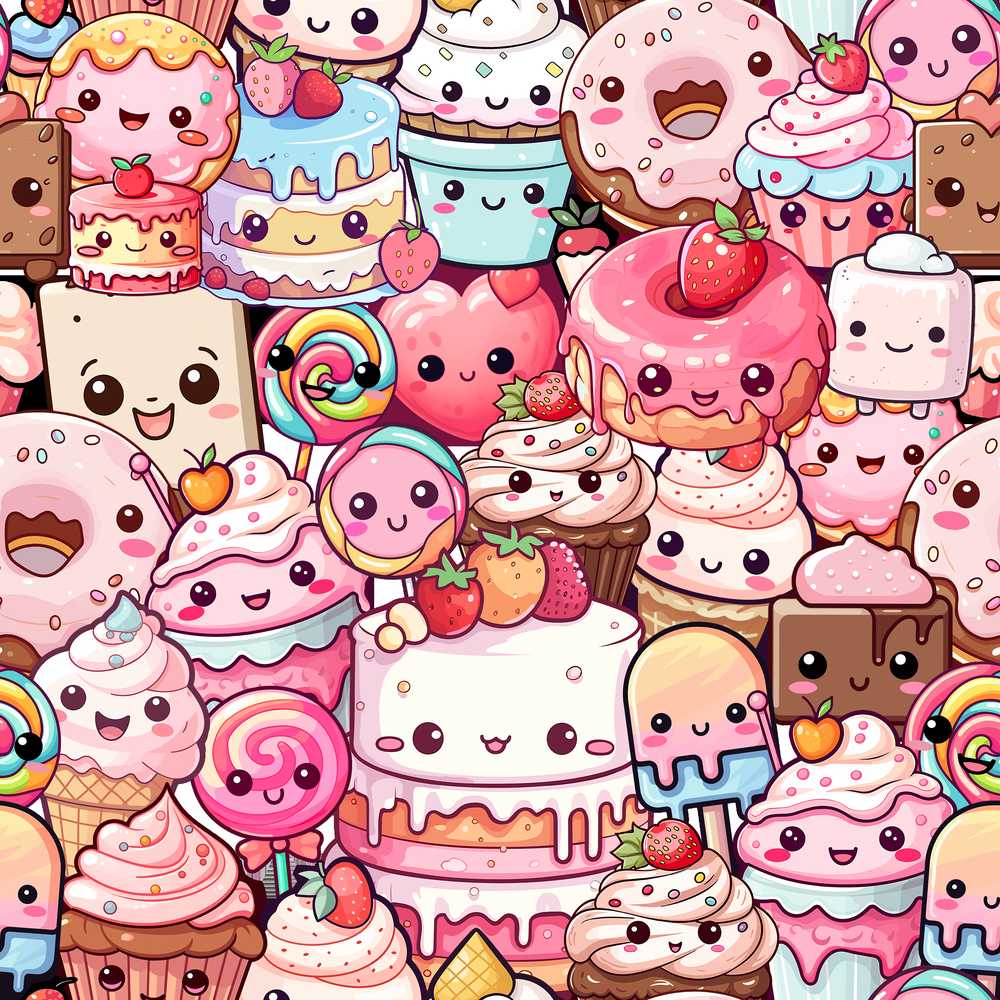 Desserts Cakes Cupcakes Donuts and Sweets Pastel Background