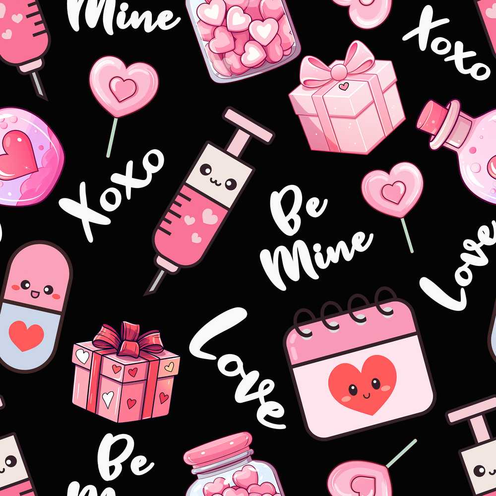 Valentines Love Hearts Gifts Syringe Candy Black Background