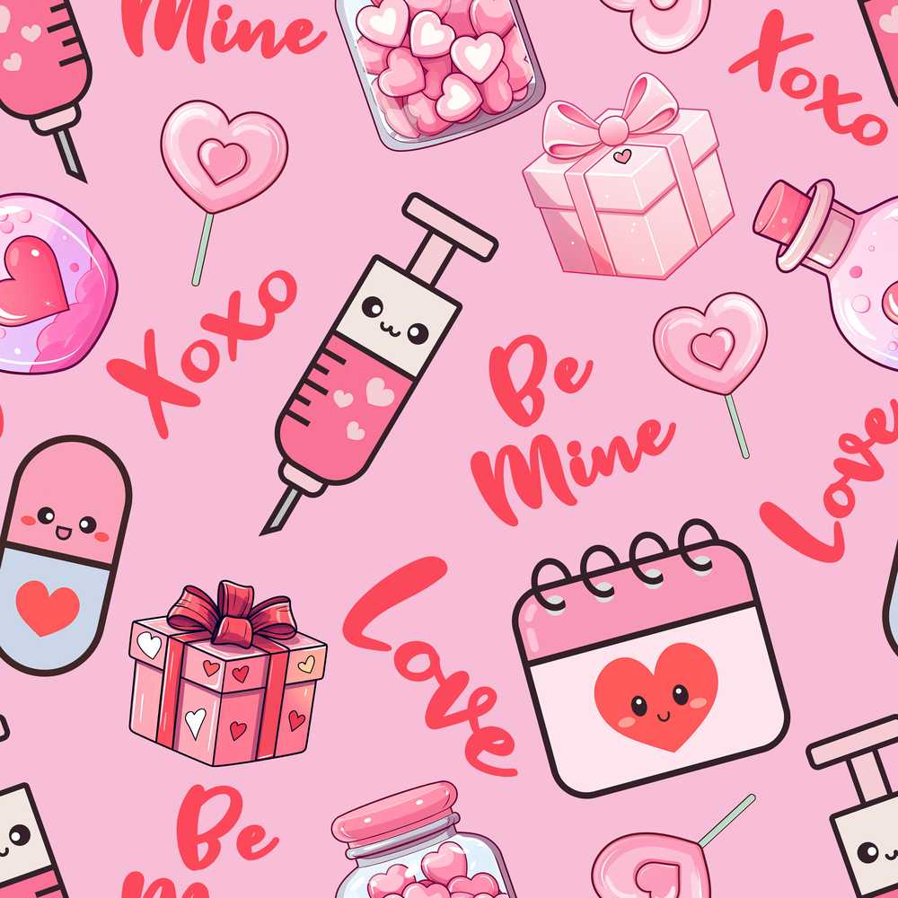 Valentines Love Hearts Gifts Candy Syringe Pink Background