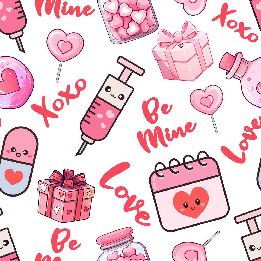 Valentines Love Hearts Gifts Candy Syringe Grey Background