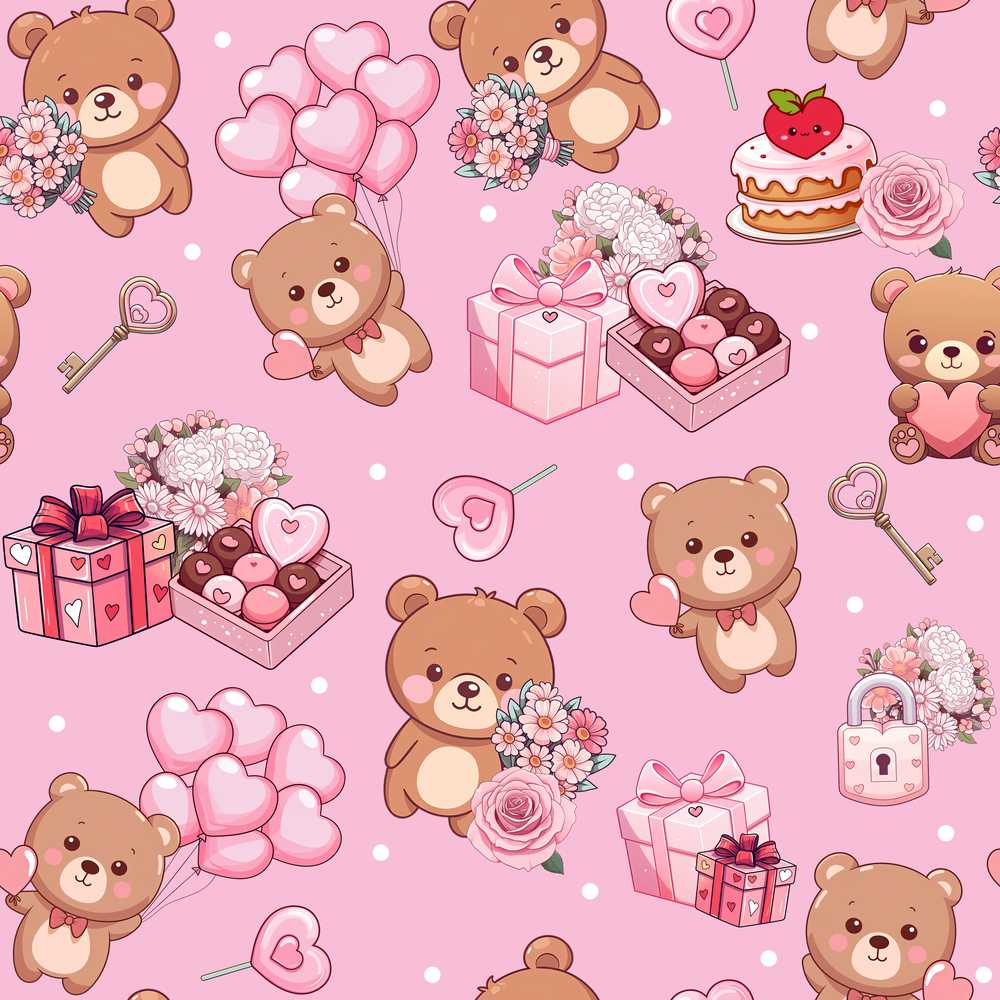 Cute Teddy Bears Gifts Hearts Soft Pink Background