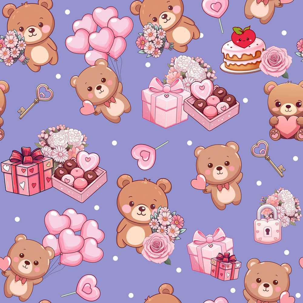 Cute Teddy Bear Hearts Gifts Chocolates Valentine Illustration