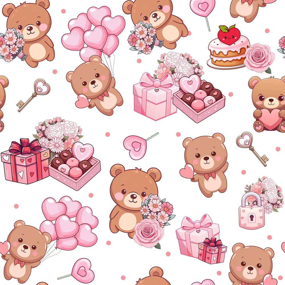 Teddy Bear Hearts Gifts Chocolates Valentine Grey Background