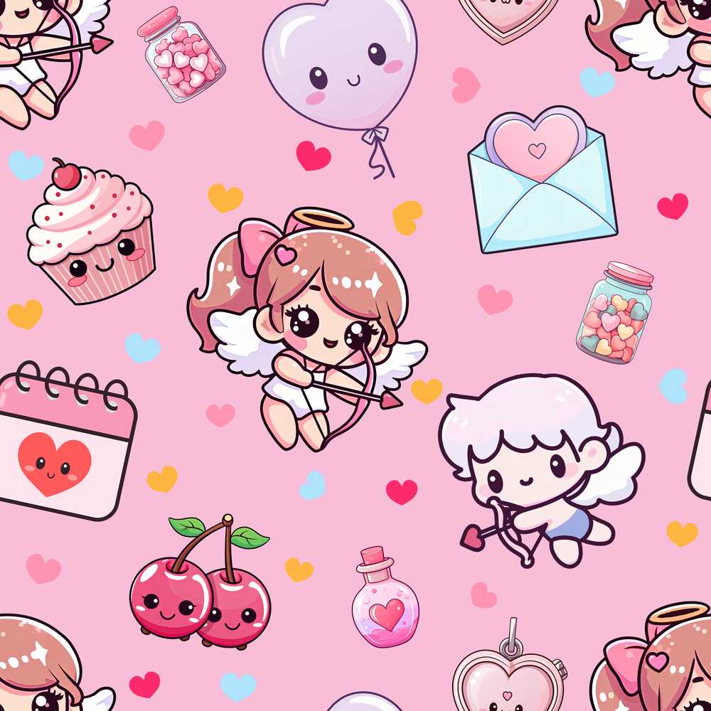 Cupid Angels Hearts Sweets Kawaii Valentine Purple Background