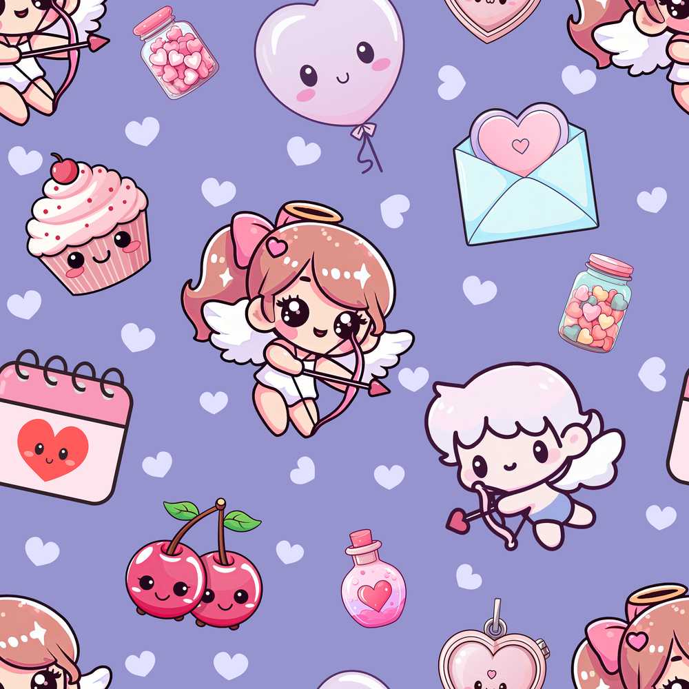 Cupid Angels Hearts Sweets Kawaii Valentine Red Background