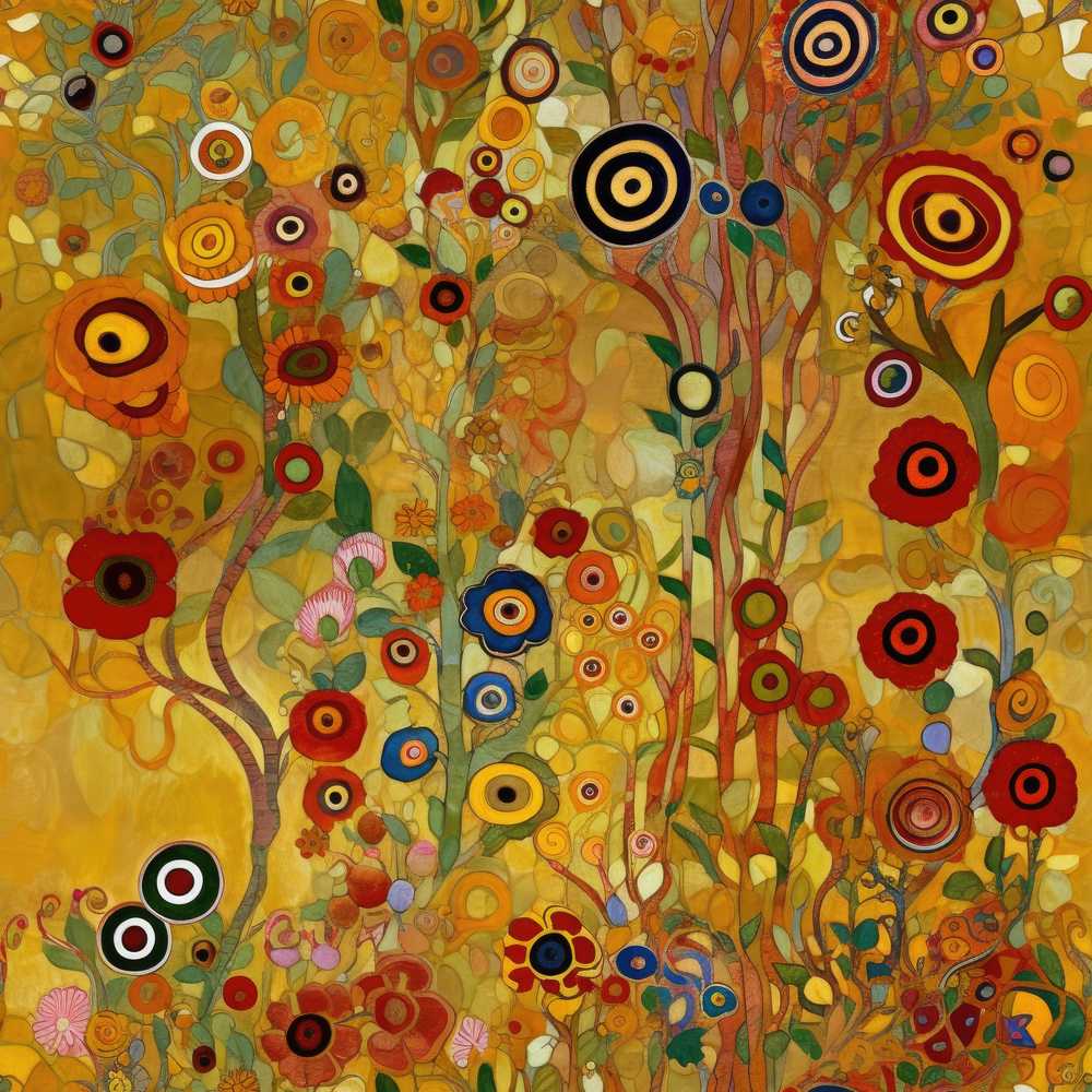 Whimsical Floral Circles Tall Stems Abstract Garden Wildflower Pattern