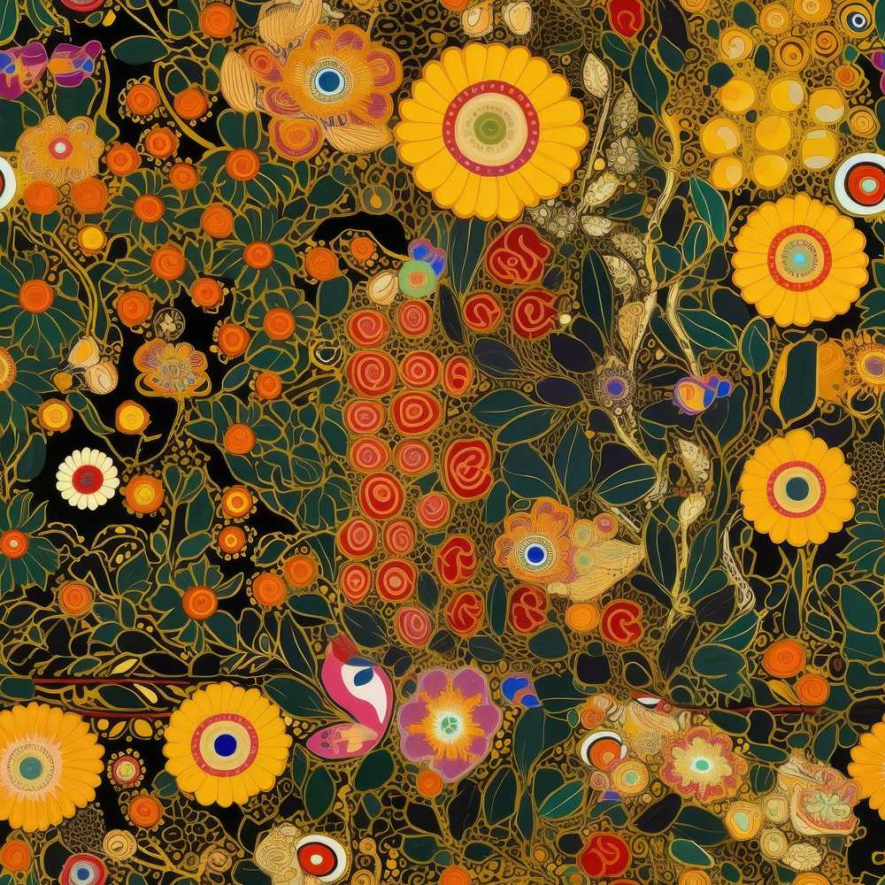 Botanical Abstract Flowers Intricate Lines Bold Colors Wildflower Pattern