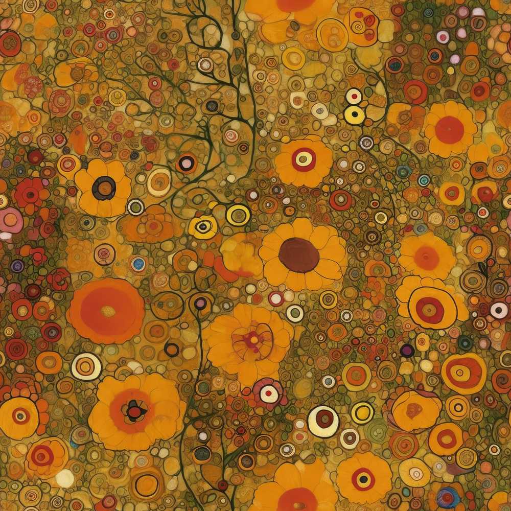 Golden Floral Meadow Abstract Circles Organic Texture Wildflower Pattern