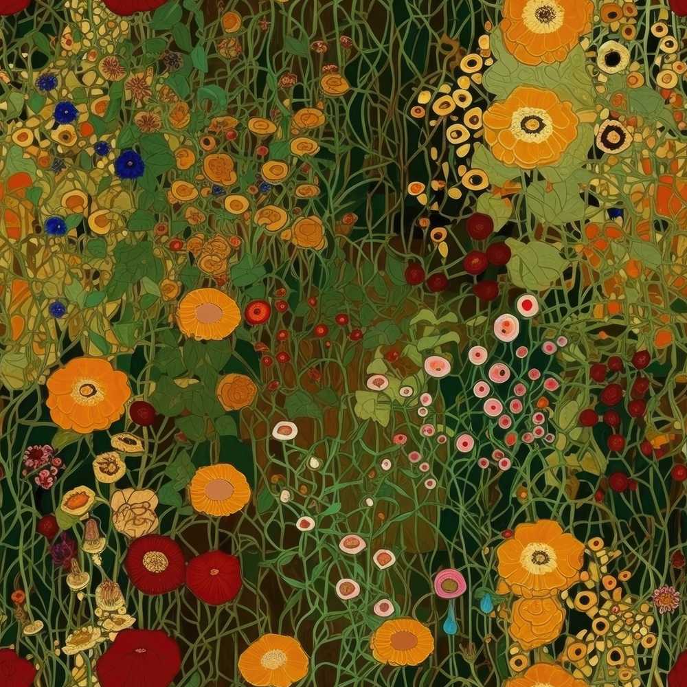 Lush Green Floral Garden Detailed Leaves Blossoms Wildflower Pattern