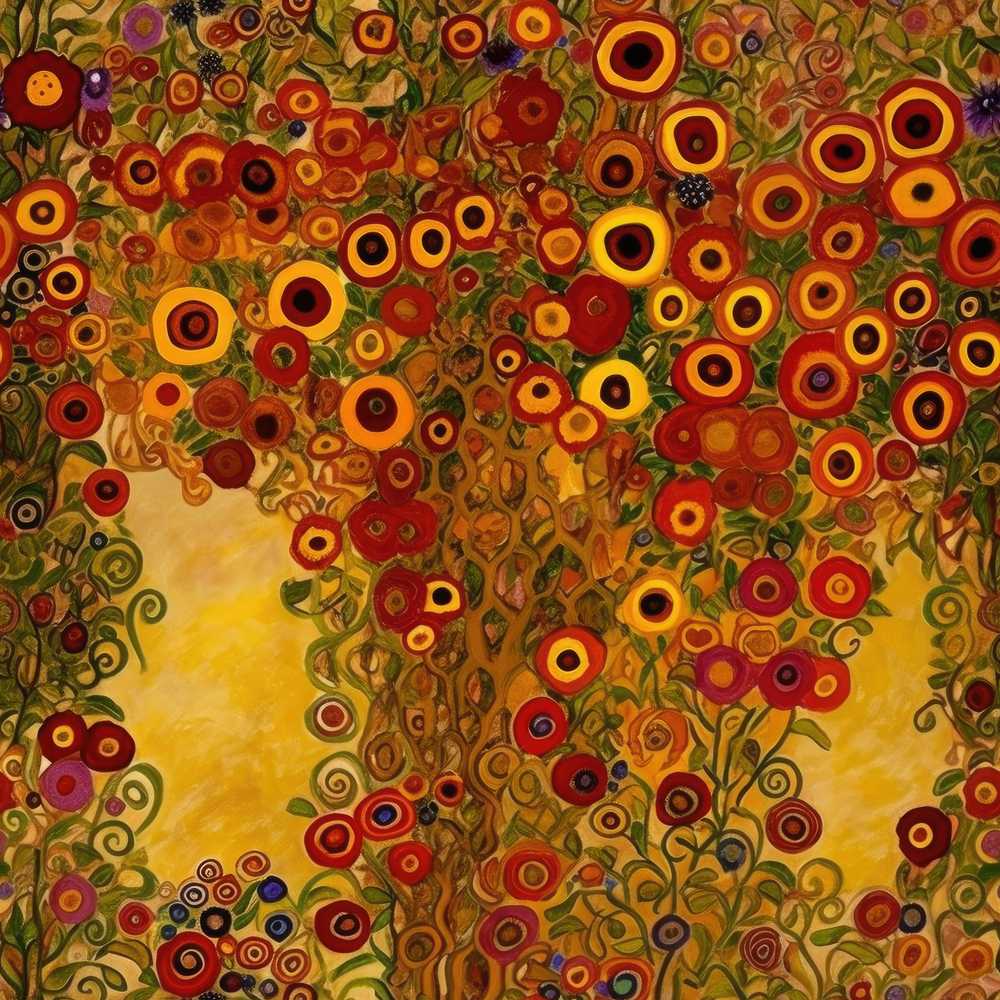 Rich Red Floral Tree Abstract Blossoms Warm Tones Wildflower
