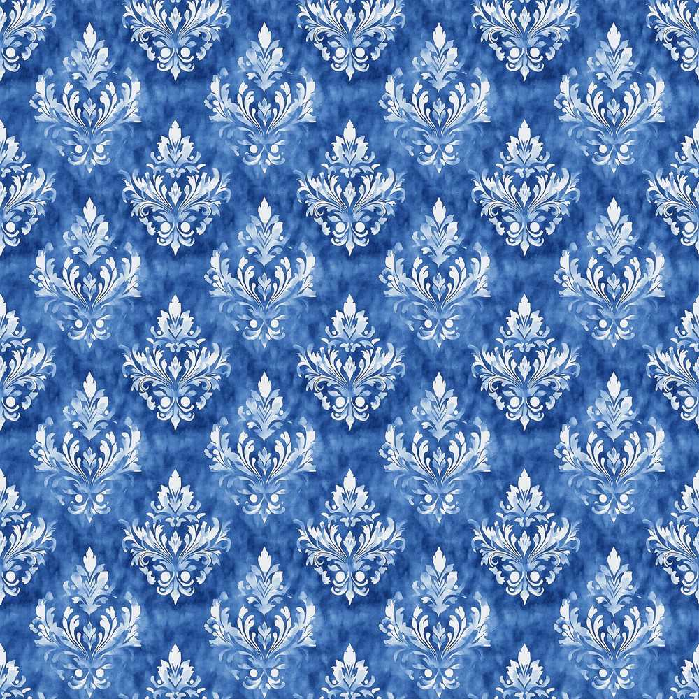 Blue Vintage Damask Floral Classic Wildflower Pattern Botanical