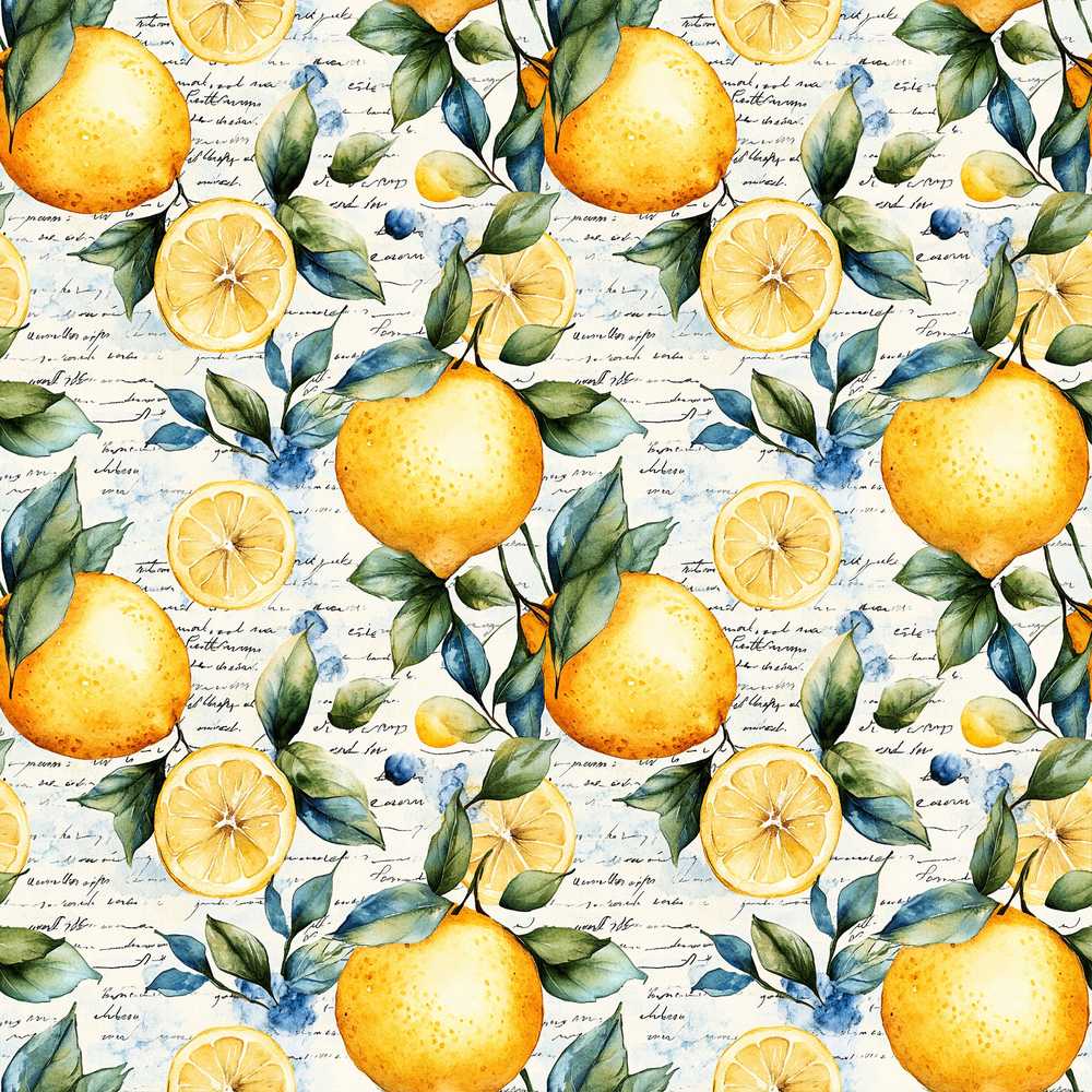 Lemon Botanical Script Background Wildflower Pattern Decorative