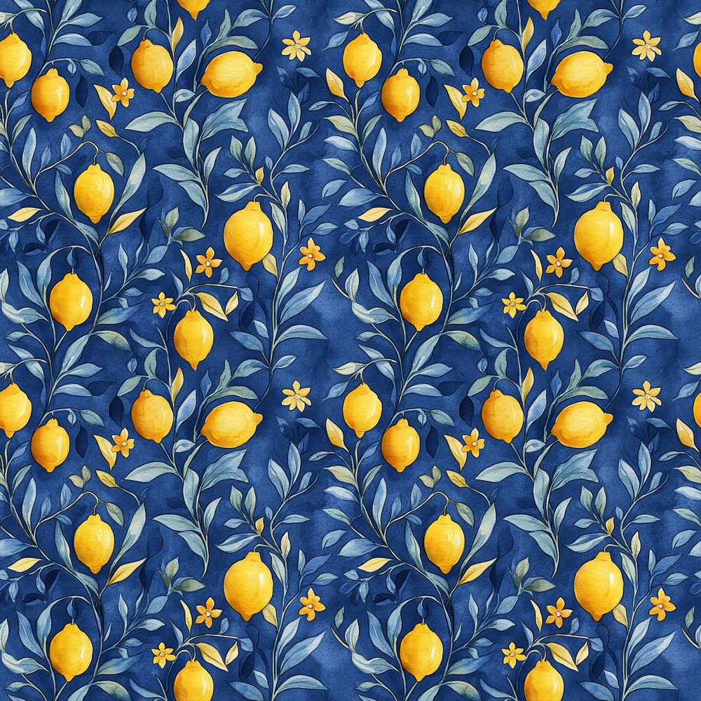 Lemon Branch Navy Botanical Elegant Wildflower Pattern