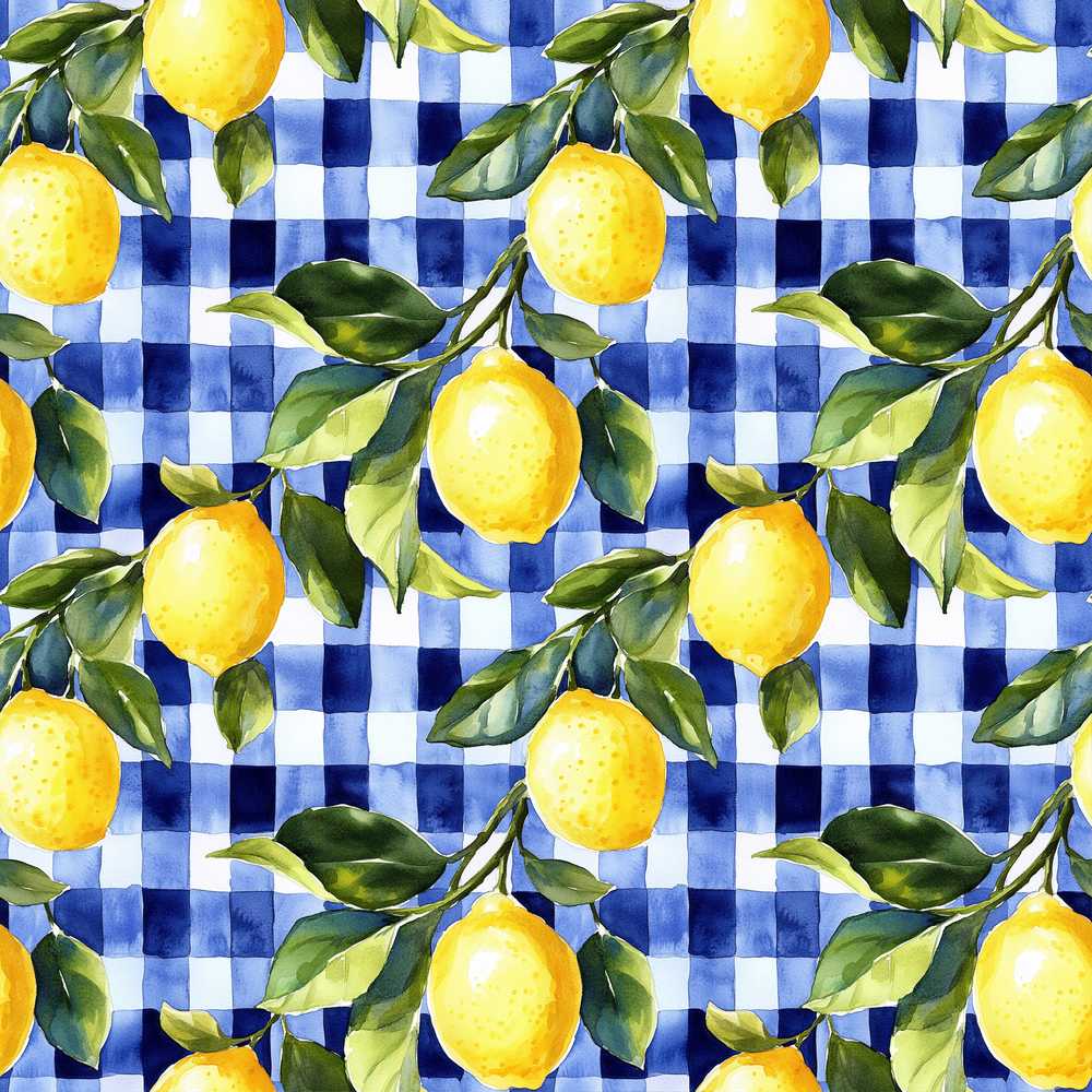 Lemon Gingham Fresh Summer Picnic Illustration Repeat Pattern