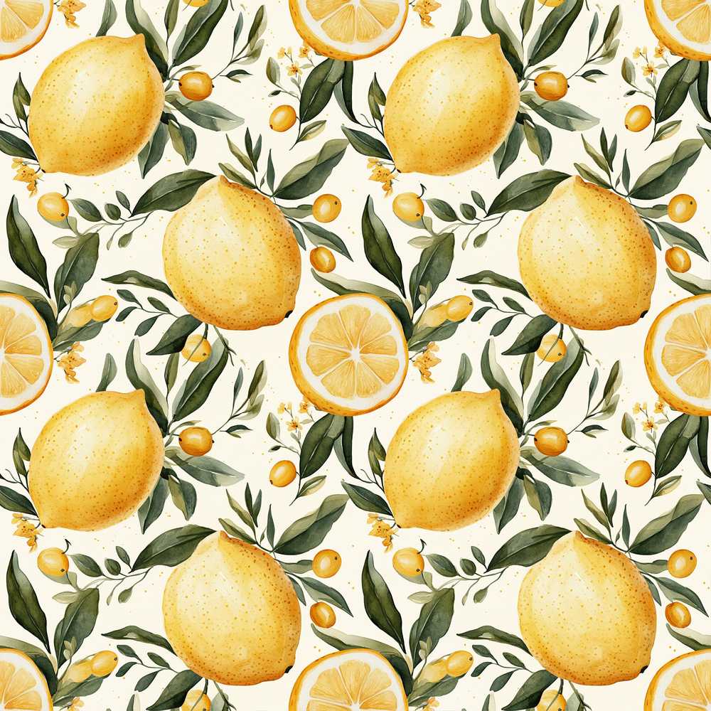 Lemon Citrus Botanical Light Background Wildflower Pattern
