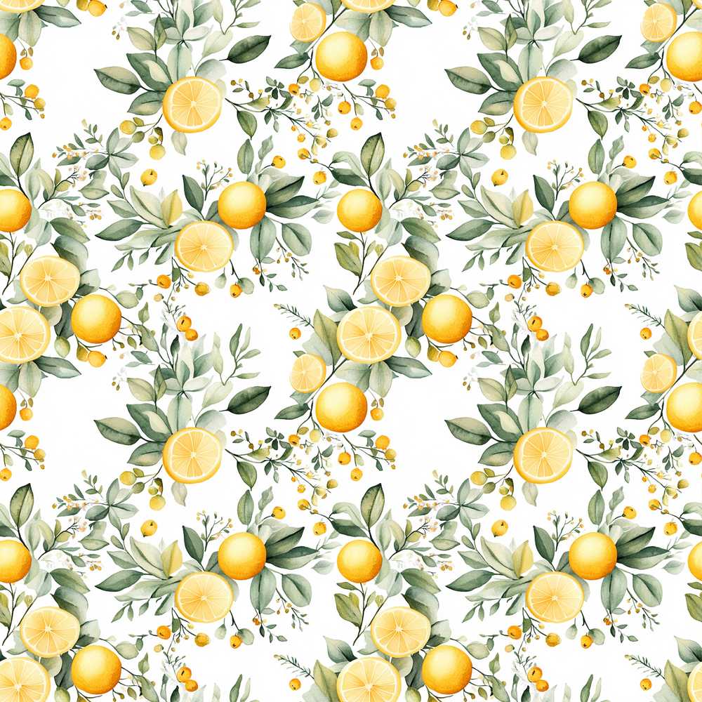 Watercolor Lemon Citrus Leaves Botanical Summer Fruit Wildflower Pattern